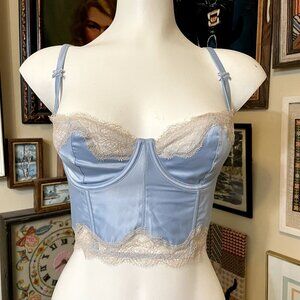 Victoria's Secret Blue Satin Dream Angels Longline Balconette Bra Bustier 32D